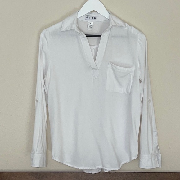 DASH WHITE FLANNEL POCKET BLOUSE BACK BUTTON DOWN DETAIL Sz. S - Picture 7 of 16